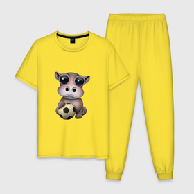 Мужская пижама хлопок с принтом Футбол   Бегемот в Кировске, 100% хлопок | брюки и футболка прямого кроя, без карманов, на брюках мягкая резинка на поясе и по низу штанин
 | 