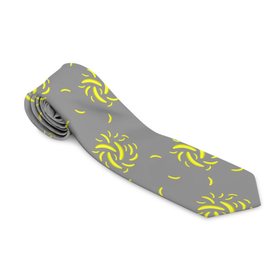 Галстук 3D с принтом Банановый фейерверк на сером фоне , 100% полиэстер | Длина 148 см; Плотность 150-180 г/м2 | банан | бананы | желтое | желтый | паттерн | серый | фейерверк