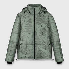 Мужская зимняя куртка 3D с принтом Листья папоротника на зеленом фоне Минимализм в Курске, верх — 100% полиэстер; подкладка — 100% полиэстер; утеплитель — 100% полиэстер | длина ниже бедра, свободный силуэт Оверсайз. Есть воротник-стойка, отстегивающийся капюшон и ветрозащитная планка. 

Боковые карманы с листочкой на кнопках и внутренний карман на молнии. | Тематика изображения на принте: fern | greensoul | leaves | листья | листья папоротника | минимализм | минималистичный | папоротник | растения | растительный