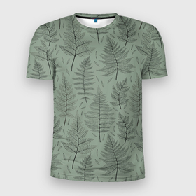 Мужская футболка 3D Slim с принтом Листья папоротника на зеленом фоне Минимализм в Белгороде, 100% полиэстер с улучшенными характеристиками | приталенный силуэт, круглая горловина, широкие плечи, сужается к линии бедра | fern | greensoul | leaves | листья | листья папоротника | минимализм | минималистичный | папоротник | растения | растительный