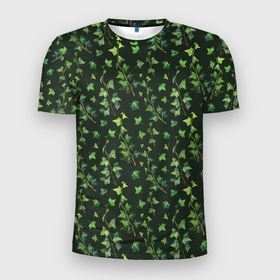 Мужская футболка 3D Slim с принтом Листья зеленый плюща    паттерн в Белгороде, 100% полиэстер с улучшенными характеристиками | приталенный силуэт, круглая горловина, широкие плечи, сужается к линии бедра | greensoul | ivy | leaves | зеленый | зеленый плющ | листья | плющ | растения | растительный