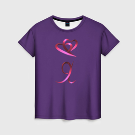 Женская футболка 3D с принтом Два объемных розовых  сердечка и буква Я , 100% полиэфир ( синтетическое хлопкоподобное полотно) | прямой крой, круглый вырез горловины, длина до линии бедер | 3д | блестящий | валентинка | любовь | романтика | сердечко | сердце