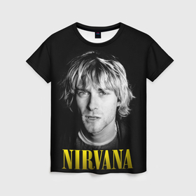 Женская футболка 3D с принтом Nirvana   Kurt Donald Cobain в Петрозаводске, 100% полиэфир ( синтетическое хлопкоподобное полотно) | прямой крой, круглый вырез горловины, длина до линии бедер | face | guitarist | kurt donald cobain | lead vocalist | nirvana | rock | songwriter | автор песен | вокалист | гитарист | курт дональд кобейн | лицо | нирвана | рок