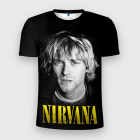 Мужская футболка 3D Slim с принтом Nirvana   Kurt Donald Cobain в Тюмени, 100% полиэстер с улучшенными характеристиками | приталенный силуэт, круглая горловина, широкие плечи, сужается к линии бедра | face | guitarist | kurt donald cobain | lead vocalist | nirvana | rock | songwriter | автор песен | вокалист | гитарист | курт дональд кобейн | лицо | нирвана | рок