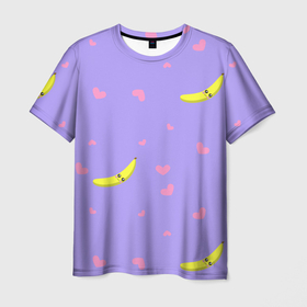 Мужская футболка 3D с принтом Малыш банан в Белгороде, 100% полиэфир | прямой крой, круглый вырез горловины, длина до линии бедер | Тематика изображения на принте: банан | бананчик | дети | желтый | малыш | милаш | милое | розовый | сердечки | сердце | сиреневый