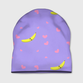 Шапка 3D с принтом Малыш банан в Курске, 100% полиэстер | универсальный размер, печать по всей поверхности изделия | банан | бананчик | дети | желтый | малыш | милаш | милое | розовый | сердечки | сердце | сиреневый