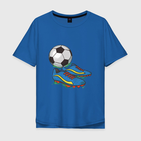 Мужская футболка хлопок Oversize с принтом Футбольные бутсы в Курске, 100% хлопок | свободный крой, круглый ворот, “спинка” длиннее передней части | Тематика изображения на принте: арт | ботинки | иллюстрация | кроссовки | мячик