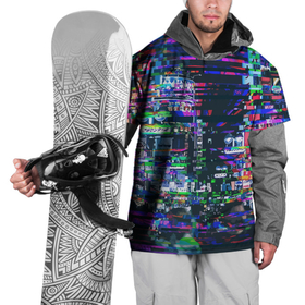 Накидка на куртку 3D с принтом Ночной город   glitch , 100% полиэстер |  | advertisement | city | glitch | lights | megapolis | night | глитч | город | мегаполис | ночь | огни