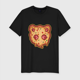 Мужская футболка хлопок Slim с принтом Пицца панда в Екатеринбурге, 92% хлопок, 8% лайкра | приталенный силуэт, круглый вырез ворота, длина до линии бедра, короткий рукав | арт | вредная еда | додо | звери | иллюстрация | колбаски | пандочка