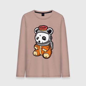Мужской лонгслив хлопок с принтом Космо панда , 100% хлопок |  | арт | иллюстрация | космонавт | медвежонок | пончик