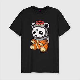 Мужская футболка хлопок Slim с принтом Космо панда , 92% хлопок, 8% лайкра | приталенный силуэт, круглый вырез ворота, длина до линии бедра, короткий рукав | арт | иллюстрация | космонавт | медвежонок | пончик