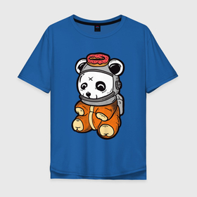 Мужская футболка хлопок Oversize с принтом Космо панда в Курске, 100% хлопок | свободный крой, круглый ворот, “спинка” длиннее передней части | арт | иллюстрация | космонавт | медвежонок | пончик