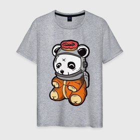 Мужская футболка хлопок с принтом Космо панда в Курске, 100% хлопок | прямой крой, круглый вырез горловины, длина до линии бедер, слегка спущенное плечо. | арт | иллюстрация | космонавт | медвежонок | пончик