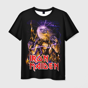 Мужская футболка 3D с принтом Iron Maiden   рок 80 х в Екатеринбурге, 100% полиэфир | прямой крой, круглый вырез горловины, длина до линии бедер | iron maiden | железная дева | металл | рок | хеви металл