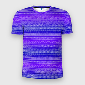 Мужская футболка 3D Slim с принтом Узор в стиле бохо на фиолетовом фоне в Новосибирске, 100% полиэстер с улучшенными характеристиками | приталенный силуэт, круглая горловина, широкие плечи, сужается к линии бедра | Тематика изображения на принте: bohemian chic | boho | богемный шик | бохо | графика