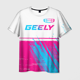 Мужская футболка 3D с принтом Geely Auto Neon Gradient , 100% полиэфир | прямой крой, круглый вырез горловины, длина до линии бедер | Тематика изображения на принте: auto | brand | geely | logo | symbol | авто | бренд | гили | градиент | джили | краска | лого | неон | символ