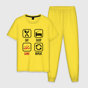 Мужская пижама хлопок с принтом Eat Sleep Hitman Repeat в Екатеринбурге, 100% хлопок | брюки и футболка прямого кроя, без карманов, на брюках мягкая резинка на поясе и по низу штанин
 | 