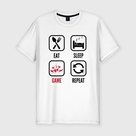 Мужская футболка хлопок Slim с принтом Eat Sleep Hitman Repeat в Екатеринбурге, 92% хлопок, 8% лайкра | приталенный силуэт, круглый вырез ворота, длина до линии бедра, короткий рукав | Тематика изображения на принте: 