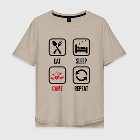 Мужская футболка хлопок Oversize с принтом Eat Sleep Hitman Repeat в Курске, 100% хлопок | свободный крой, круглый ворот, “спинка” длиннее передней части | 