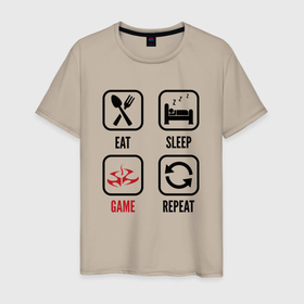 Мужская футболка хлопок с принтом Eat Sleep Hitman Repeat в Новосибирске, 100% хлопок | прямой крой, круглый вырез горловины, длина до линии бедер, слегка спущенное плечо. | Тематика изображения на принте: 