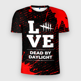 Мужская футболка 3D Slim с принтом Dead by Daylight Love Классика в Санкт-Петербурге, 100% полиэстер с улучшенными характеристиками | приталенный силуэт, круглая горловина, широкие плечи, сужается к линии бедра | 