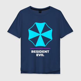 Мужская футболка хлопок Oversize с принтом Символ Resident Evil в неоновых цветах в Кировске, 100% хлопок | свободный крой, круглый ворот, “спинка” длиннее передней части | Тематика изображения на принте: 