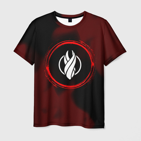 Мужская футболка 3D с принтом Символ Dead Space и краска вокруг на темном фоне в Кировске, 100% полиэфир | прямой крой, круглый вырез горловины, длина до линии бедер | dead space | logo | дед спейс | игра | игры | краска | лого | логотип | огонь | пламя | символ