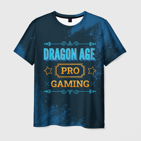 Мужская футболка 3D с принтом Игра Dragon Age: PRO Gaming в Екатеринбурге, 100% полиэфир | прямой крой, круглый вырез горловины, длина до линии бедер | Тематика изображения на принте: dragon age | logo | pro | драгон эйдж | игра | игры | краска | краски | лого | логотип | символ