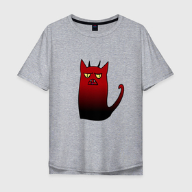 Мужская футболка хлопок Oversize с принтом Чертикот в Екатеринбурге, 100% хлопок | свободный крой, круглый ворот, “спинка” длиннее передней части | кот | коточерт | рогатый кот | черный кот | черт