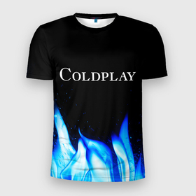Мужская футболка 3D Slim с принтом Coldplay Blue Fire в Петрозаводске, 100% полиэстер с улучшенными характеристиками | приталенный силуэт, круглая горловина, широкие плечи, сужается к линии бедра | 