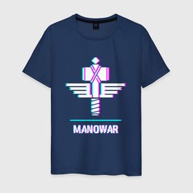 Мужская футболка хлопок с принтом Manowar Glitch Rock в Новосибирске, 100% хлопок | прямой крой, круглый вырез горловины, длина до линии бедер, слегка спущенное плечо. | 