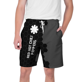 Мужские шорты 3D с принтом Red Hot Chili Peppers Glitch на темном фоне в Тюмени,  полиэстер 100% | прямой крой, два кармана без застежек по бокам. Мягкая трикотажная резинка на поясе, внутри которой широкие завязки. Длина чуть выше колен | 