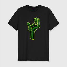 Мужская футболка хлопок Slim с принтом Несу Фигню в Екатеринбурге, 92% хлопок, 8% лайкра | приталенный силуэт, круглый вырез ворота, длина до линии бедра, короткий рукав | Тематика изображения на принте: зеленые человечки | инопланетная рука | инопланетяне | несу фигню | рука | фигня
