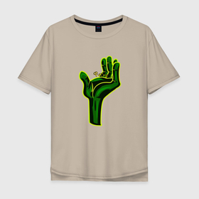 Мужская футболка хлопок Oversize с принтом Несу Фигню в Тюмени, 100% хлопок | свободный крой, круглый ворот, “спинка” длиннее передней части | зеленые человечки | инопланетная рука | инопланетяне | несу фигню | рука | фигня