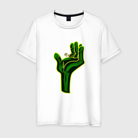 Мужская футболка хлопок с принтом Несу Фигню в Санкт-Петербурге, 100% хлопок | прямой крой, круглый вырез горловины, длина до линии бедер, слегка спущенное плечо. | зеленые человечки | инопланетная рука | инопланетяне | несу фигню | рука | фигня