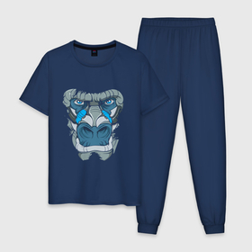 Мужская пижама хлопок с принтом Горилла голубая , 100% хлопок | брюки и футболка прямого кроя, без карманов, на брюках мягкая резинка на поясе и по низу штанин
 | маска | обезьяна | орангутанг | шимпанзе
