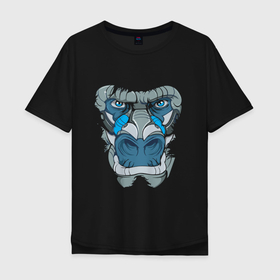Мужская футболка хлопок Oversize с принтом Горилла голубая в Екатеринбурге, 100% хлопок | свободный крой, круглый ворот, “спинка” длиннее передней части | Тематика изображения на принте: маска | обезьяна | орангутанг | шимпанзе