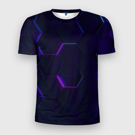 Мужская футболка 3D Slim с принтом Фигурный фиолетовый фон , 100% полиэстер с улучшенными характеристиками | приталенный силуэт, круглая горловина, широкие плечи, сужается к линии бедра | diamonds | plates | shapes | плиты | ромбы | фигуры