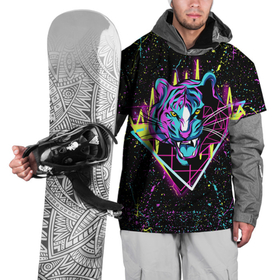 Накидка на куртку 3D с принтом НЕОНОВЫЙ ТИГР   БРЫЗГИ в Екатеринбурге, 100% полиэстер |  | Тематика изображения на принте: neon | брызги красок | животные | краски | неон | неоновый | тигр