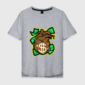 Мужская футболка хлопок Oversize с принтом Продажное сердце в Курске, 100% хлопок | свободный крой, круглый ворот, “спинка” длиннее передней части | Тематика изображения на принте: арт | деньги | иллюстрация | мешок | орган