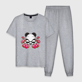Мужская пижама хлопок с принтом Пончики панды в Белгороде, 100% хлопок | брюки и футболка прямого кроя, без карманов, на брюках мягкая резинка на поясе и по низу штанин
 | Тематика изображения на принте: арт | детеныш | иллюстрация | медвежонок | плюшевый
