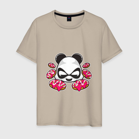 Мужская футболка хлопок с принтом Пончики панды в Белгороде, 100% хлопок | прямой крой, круглый вырез горловины, длина до линии бедер, слегка спущенное плечо. | арт | детеныш | иллюстрация | медвежонок | плюшевый
