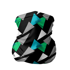 Бандана-труба 3D с принтом Разноцветные треугольники на черном фоне , 100% полиэстер, ткань с особыми свойствами — Activecool | плотность 150‒180 г/м2; хорошо тянется, но сохраняет форму | Тематика изображения на принте: геометрический узор | зеленый | серый | темный узор | треугольники
