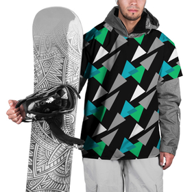 Накидка на куртку 3D с принтом Разноцветные треугольники на черном фоне в Кировске, 100% полиэстер |  | геометрический узор | зеленый | серый | темный узор | треугольники