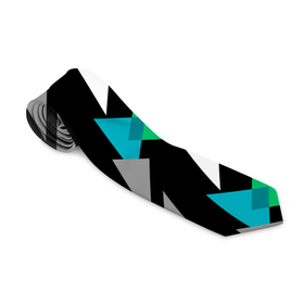 Галстук 3D с принтом Разноцветные треугольники на черном фоне в Курске, 100% полиэстер | Длина 148 см; Плотность 150-180 г/м2 | Тематика изображения на принте: геометрический узор | зеленый | серый | темный узор | треугольники