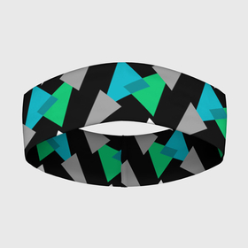 Повязка на голову 3D с принтом Разноцветные треугольники на черном фоне в Кировске,  |  | геометрический узор | зеленый | серый | темный узор | треугольники