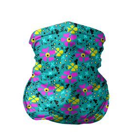 Бандана-труба 3D с принтом Яркий цветочный узор на бирюзовом фоне в Белгороде, 100% полиэстер, ткань с особыми свойствами — Activecool | плотность 150‒180 г/м2; хорошо тянется, но сохраняет форму | бирюзовый | детский принт | летний узор | розовые цветы | цветочный узор | цветы | яркий розовый