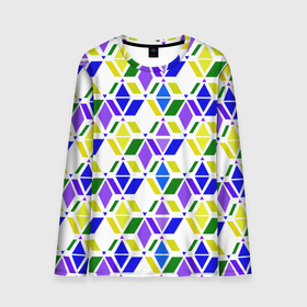 Мужской лонгслив 3D с принтом Разноцветный неоновый геометрический узор в Тюмени, 100% полиэстер | длинные рукава, круглый вырез горловины, полуприлегающий силуэт | геометрические фигуры | геометрический узор | неоновый зеленый | неоновый узор | разноцветный | фиолетовый