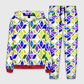 Мужской костюм 3D с принтом Разноцветный неоновый геометрический узор в Тюмени, 100% полиэстер | Манжеты и пояс оформлены тканевой резинкой, двухслойный капюшон со шнурком для регулировки, карманы спереди | геометрические фигуры | геометрический узор | неоновый зеленый | неоновый узор | разноцветный | фиолетовый
