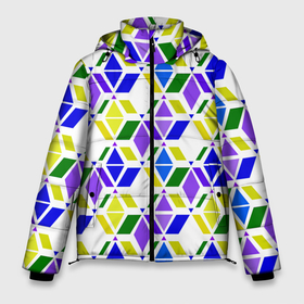 Мужская зимняя куртка 3D с принтом Разноцветный неоновый геометрический узор в Екатеринбурге, верх — 100% полиэстер; подкладка — 100% полиэстер; утеплитель — 100% полиэстер | длина ниже бедра, свободный силуэт Оверсайз. Есть воротник-стойка, отстегивающийся капюшон и ветрозащитная планка. 

Боковые карманы с листочкой на кнопках и внутренний карман на молнии. | геометрические фигуры | геометрический узор | неоновый зеленый | неоновый узор | разноцветный | фиолетовый